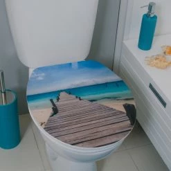 Tout neuf 🥰 Spirella Abattant WC MDF MALDIVES Décor Plage - Charnières Zinc ❤️ -Accessoires pour la maison Soldes 3478680073640 3