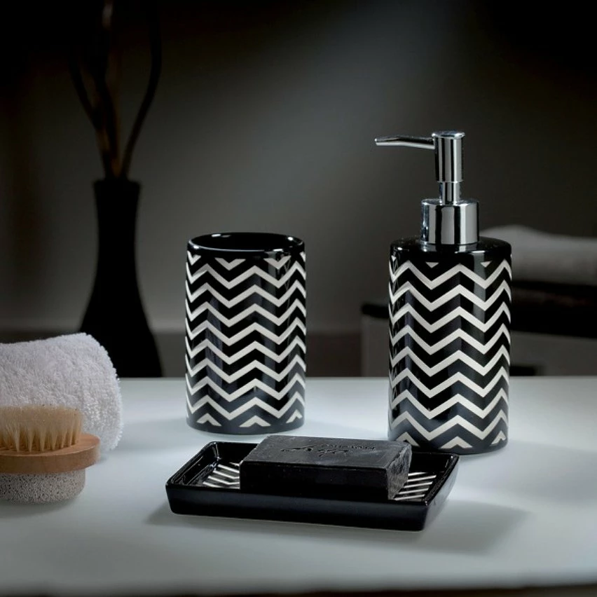 Meilleur prix 💯 Spirella Distributeur de savon Céramique WAVE Noir & Blanc 👍 4 Meilleur prix 💯 Spirella Distributeur de savon Céramique WAVE Noir & Blanc 👍 – Image 2