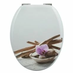 Offres 🔔 Spirella Abattant WC MDF Motif BALI - Charnières Zinc ⭐