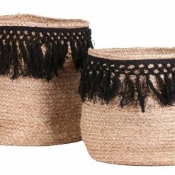 Promo 🤩 Fornod Ensemble de 2 paniers jute tressage noir 👍 -Accessoires pour la maison Soldes 3482731398873 2