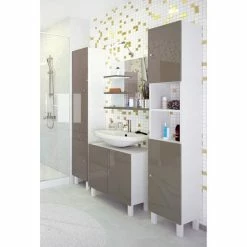 Grosses soldes 🔔 Alo CORAIL Meuble sous-lavabo L 60 cm - Taupe brillant 🎉 -Accessoires pour la maison Soldes 3519110561273 4