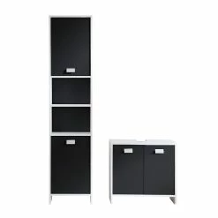 Promo 🎁 Calicosy Colonne de Salle de Bain 2 Portes et 2 Niches - H170 cm ⌛ -Accessoires pour la maison Soldes 3605095005618 4