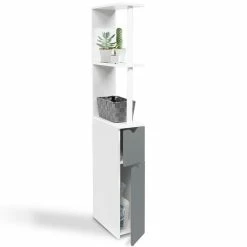 Vente flash ❤️ IDMARKET Meuble WC étagère WILLY bois gain de place pour toilette 2 portes grises 😉