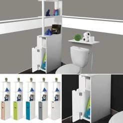 Acheter ✔️ IDMARKET Meuble WC étagère WILLY bois gain de place pour toilette 2 portes blanches ❤️ -Accessoires pour la maison Soldes 3662897006625 5