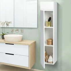 Coupon 🎁 IDMARKET Meuble colonne suspendu blanc LILA pour salle de bain 😉 -Accessoires pour la maison Soldes 3662897019335 3