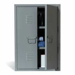 Acheter 🤩 IDMARKET Armoire murale double ESTEL en métal gris foncé 🎁 -Accessoires pour la maison Soldes 3662897029365 3