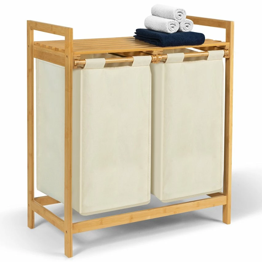 Coupon 🔥 IDMARKET Bac à linge double bambou ALI tissu écru 😉 3 Coupon 🔥 IDMARKET Bac à linge double bambou ALI tissu écru 😉