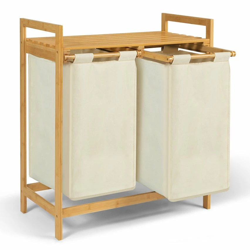 Coupon 🔥 IDMARKET Bac à linge double bambou ALI tissu écru 😉 5 Coupon 🔥 IDMARKET Bac à linge double bambou ALI tissu écru 😉 – Image 3