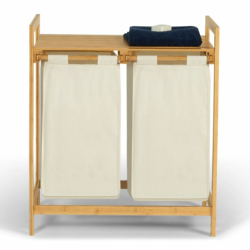 Coupon 🔥 IDMARKET Bac à linge double bambou ALI tissu écru 😉 6 Coupon 🔥 IDMARKET Bac à linge double bambou ALI tissu écru 😉 – Image 4