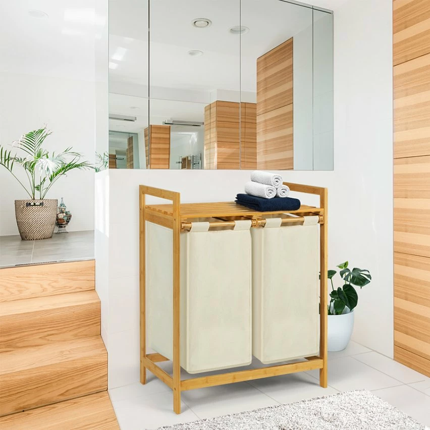 Coupon 🔥 IDMARKET Bac à linge double bambou ALI tissu écru 😉 7 Coupon 🔥 IDMARKET Bac à linge double bambou ALI tissu écru 😉 – Image 5