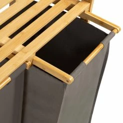Remise 😉 IDMARKET Bac à linge double bambou ALI tissu gris anthracite 🌟 -Accessoires pour la maison Soldes 3662897043187 6