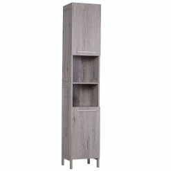 Le moins cher 🔥 Homcom Meuble colonne rangement salle de bain dim. 30L x 32l x 172H cm 2 placards avec étagère + 2 niches MDF imitation bois gris 🥰