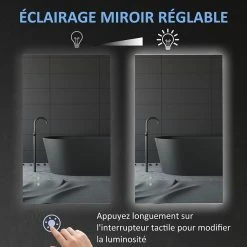 Offres 👏 Kleankin Miroir salle de bain lumineux LED 42 W - dim. 90L x 3l x 60H cm - fonction anti-buée, interrupteur tactile, luminosité réglable - alu. verre ❤️ -Accessoires pour la maison Soldes 3662970113264 6