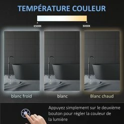 Offres 👏 Kleankin Miroir salle de bain lumineux LED 42 W - dim. 90L x 3l x 60H cm - fonction anti-buée, interrupteur tactile, luminosité réglable - alu. verre ❤️ -Accessoires pour la maison Soldes 3662970113264 7