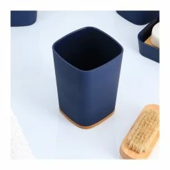 Nouveau 🤩 Tendance Gobelet et Porte brosse à dents Noir avec base Bambou 👏 -Accessoires pour la maison Soldes 3664323139136 2
