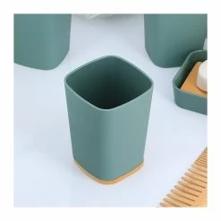 Nouveau 🤩 Tendance Gobelet et Porte brosse à dents Noir avec base Bambou 👏 -Accessoires pour la maison Soldes 3664323139143 2