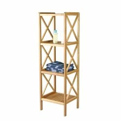 Remise ❤️ MSV Etagère Meuble de rangement 4 Niveaux en Bambou ❤️