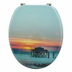 Meilleure vente 😍 MSV Abattant WC MDF SUNSET Multicolor - Charnières Inox ⌛