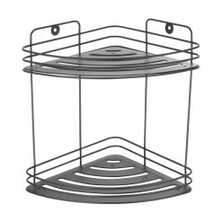 Promo ✔️ MSV Etagère d'angle de douche 2 niveaux à fixer KERY Acier Noir Mat 👍
