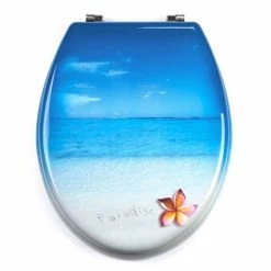 Vente flash 🥰 MSV Abattant WC MDF PARADISE Bleu - Charnières Inox 🥰