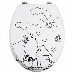 Meilleure vente ✔️ MSV Abattant WC MDF JARDIN D'ENFANTS Noir & Blanc - Charnières Inox 🤩