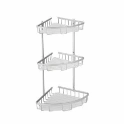 Sortie ❤️ MSV Etagère d'angle de douche 3 niveaux à fixer TERESINA Alu Satiné 🥰
