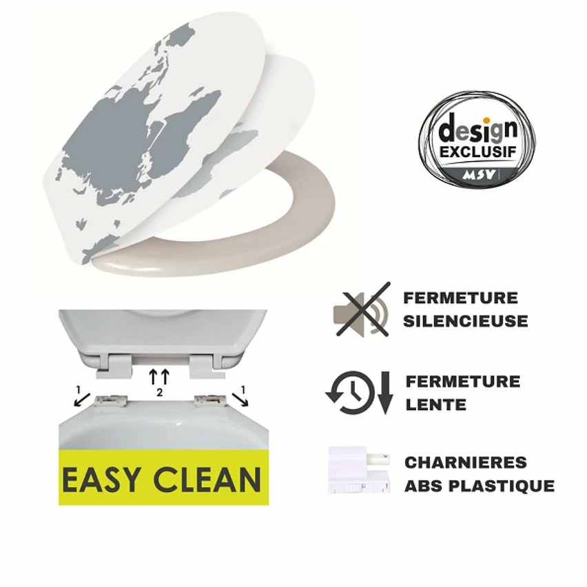 Nouveau ❤️ MSV Abattant WC Thermo Dur WORLD Gris & Blanc - Charnières PS 🛒 4 Nouveau ❤️ MSV Abattant WC Thermo Dur WORLD Gris & Blanc - Charnières PS 🛒 – Image 2