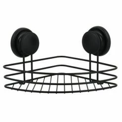 Promo ⭐ MSV Etagère panier d'angle de douche à ventouses Acier Noir Mat 😍