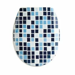 Meilleure affaire 🧨 MSV Abattant WC Thermo Dur MOSAIKO Bleu & Blanc - Charnières PS 🔔