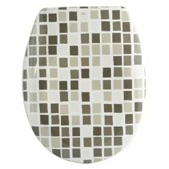 Budget 🌟 MSV Abattant WC Thermo Dur MOSAIKO Taupe & Blanc - Charnières PS 😉