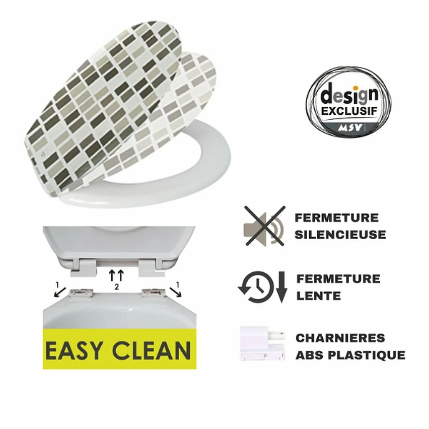 Budget 🌟 MSV Abattant WC Thermo Dur MOSAIKO Taupe & Blanc - Charnières PS 😉 4 Budget 🌟 MSV Abattant WC Thermo Dur MOSAIKO Taupe & Blanc - Charnières PS 😉 – Image 2