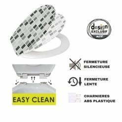Grosses soldes 🥰 MSV Abattant Wc Thermo Dur Effet Mosaîque Gris & Blanc - Charnières PS 🥰 -Accessoires pour la maison Soldes 3700703995067 2