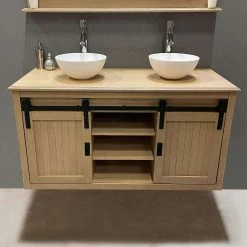 Bon marché 💯 ByCA Ensemble meuble 123 cm en chêne blanchi et son miroir tablette - Authentica 🧨 -Accessoires pour la maison Soldes 3701034611688 4