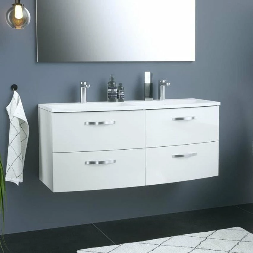 Tout neuf 👏 Sans marque Ensemble Meuble de salle de bain 4 tiroirs + Vasque - Blanc - L 120 x P 46 x H 14 cm - BENT 🤩 5 Tout neuf 👏 Sans marque Ensemble Meuble de salle de bain 4 tiroirs + Vasque - Blanc - L 120 x P 46 x H 14 cm - BENT 🤩 – Image 3