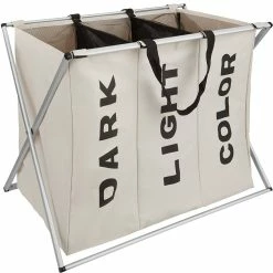 De gros 🌟 Tectake Panier à linge triple - beige 😀