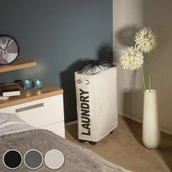Remise 😉 Tectake Panier à linge étroit sur roulettes - beige ❤️ -Accessoires pour la maison Soldes 4061173017802 2