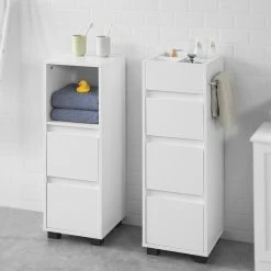 Meilleure vente 🌟 SoBuy® BZR29-W Meuble Demi-Colonne Meuble Bas de Salle de Bain avec 3 Tiroirs, 4 Compartiments et Porte-Serviette - Blanc 🎁 -Accessoires pour la maison Soldes 4251388610923 3