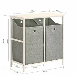 Coupon 👏 SoBuy BZR57-W Panier à Linge sur Pied Salle de Bain avec Étagère, 2 Compartiments et 2 Sacs à Linge Amovibles, 77x38x80cm ⌛ -Accessoires pour la maison Soldes 4251388618608 6