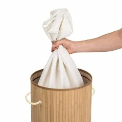 De gros 👍 Tectake Panier à linge bambou rond 🎉 -Accessoires pour la maison Soldes 4260435994992 4