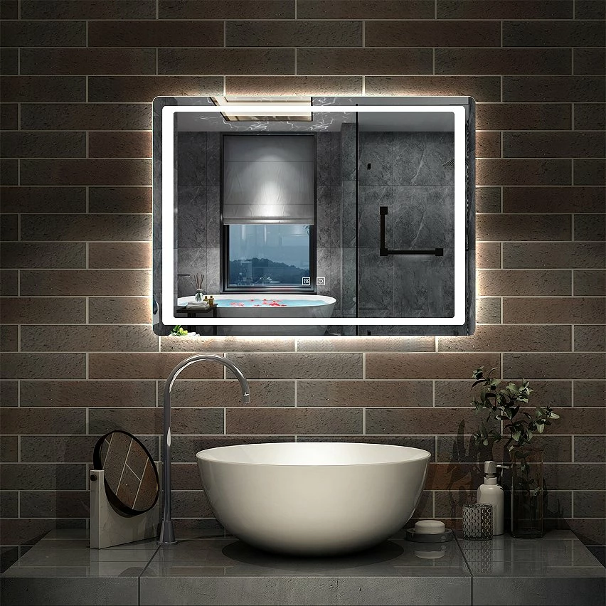 Promo ✔️ AICA Sanitaire Miroir rectangulaire de salle de bains de miroir de LED de contact anti-buée, 90*4*65cm 👏 4 Promo ✔️ AICA Sanitaire Miroir rectangulaire de salle de bains de miroir de LED de contact anti-buée, 90*4*65cm 👏 – Image 2