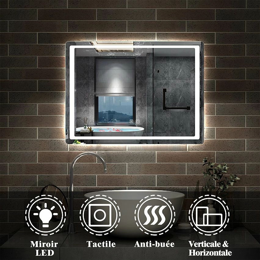 Promo ✔️ AICA Sanitaire Miroir rectangulaire de salle de bains de miroir de LED de contact anti-buée, 90*4*65cm 👏 6 Promo ✔️ AICA Sanitaire Miroir rectangulaire de salle de bains de miroir de LED de contact anti-buée, 90*4*65cm 👏 – Image 4