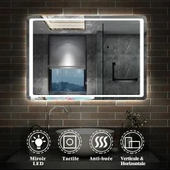 Grosses soldes ⌛ AICA Sanitaire Miroir de salle de bain anti-buée avec interrupteur tactile, commande unique, lumière blanche 6000K, 90*4*70cm 😍 -Accessoires pour la maison Soldes 4764075201309 3