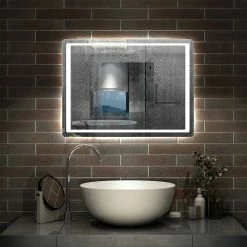 Vente flash 🌟 AICA Sanitaire Miroir de salle de bain anti-buée avec interrupteur tactile, commande unique, lumière blanche 6000K, 90*4*65cm 🔔 -Accessoires pour la maison Soldes 4764075201309 4 1