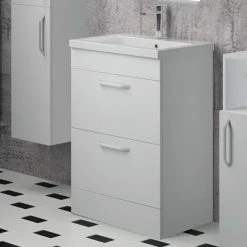Coupon ✨ AICA Sanitaire meuble de salle de bain couleur blanc avec deux tiroirs , lavabo en céramique 👍 -Accessoires pour la maison Soldes 4764075263901 7