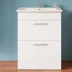 Top 10 ✔️ AICA Sanitaire meuble sous vasque couleur blanc avec deux tiroirs , lavabo leger en céramique 🔔 -Accessoires pour la maison Soldes 4764075263918 5