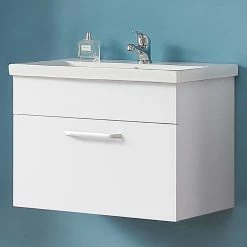 Top 10 😀 AICA Sanitaire meuble suspendu blanc avec un tiroir, lavabo en céramique ✔️ -Accessoires pour la maison Soldes 4764075263949 7