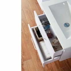 Sortie 🎉 AICA Sanitaire meuble de salle de bain suspendu blanc avec deux tiroirs, lavabo leger en céramique 🤩 -Accessoires pour la maison Soldes 4764075263994 4