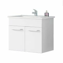 Meilleure vente ✔️ AICA Sanitaire meuble sous vasque avec deux portes couleur blanc, lavabo leger en céramique ⌛