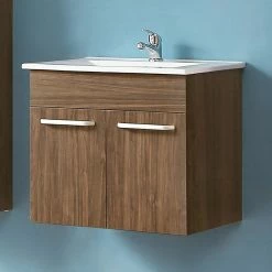 Tout neuf 🔔 AICA Sanitaire meuble sous vasque avec deux portes couleur noyer, lavabo leger en céramique 👏 -Accessoires pour la maison Soldes 4764075264052 7