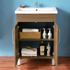 Acheter 😀 AICA Sanitaire meuble avec 2 portes couleur noyer, meuble avec pied, lavabo en céramique 🤩 -Accessoires pour la maison Soldes 4764075264083 3